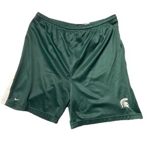 Nike Men's Dark Green Athletic Mesh Shorts with White Accents